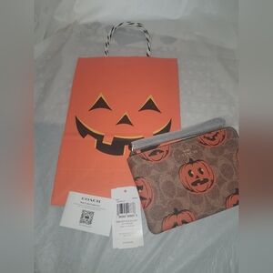 New Coach Pumpkin Print Wristlet NWT Great For Halloween/W Free Gift Bag
